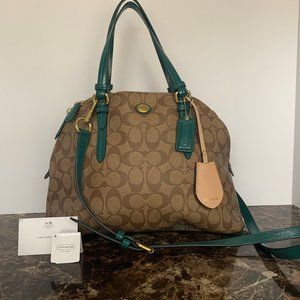 Coach Khaki Peyton Signature Cora Domed Satchel